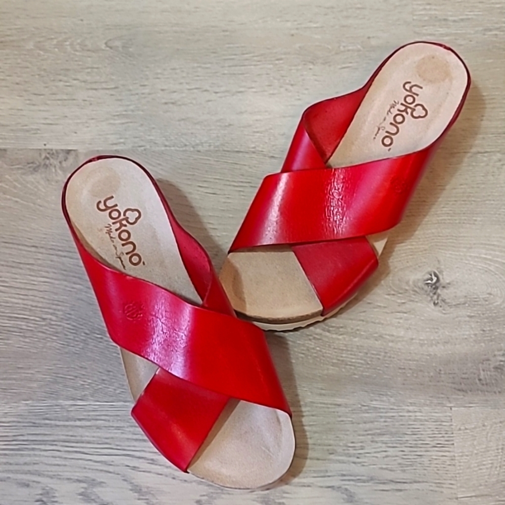 Yokono womens leather wedge heels sandals made in Spain 8 NEW
